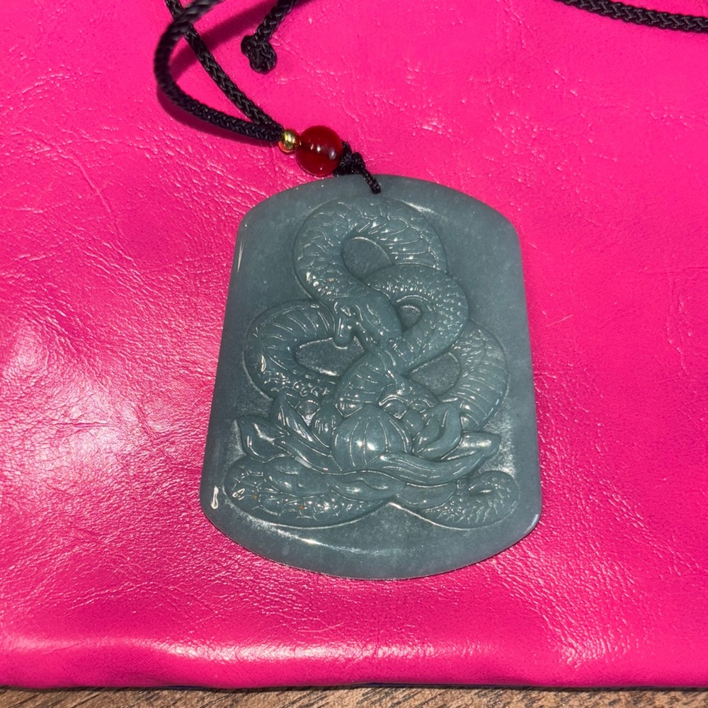 Blue water Jade Snake Pendant Necklace